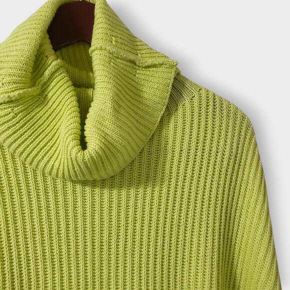 Free People Layer Cake Sweater Key Lime Green Sz XS Ribbed Asymmetric Turtleneck - Picture 4 of 13